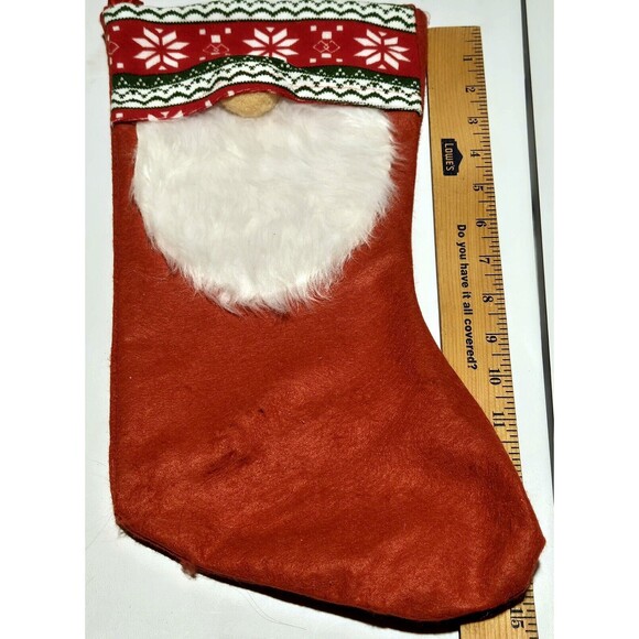 Vintage Gnome Christmas Stocking Pair Fur White Beard Nose Red Gray 18" NWT NOS - Picture 6 of 6